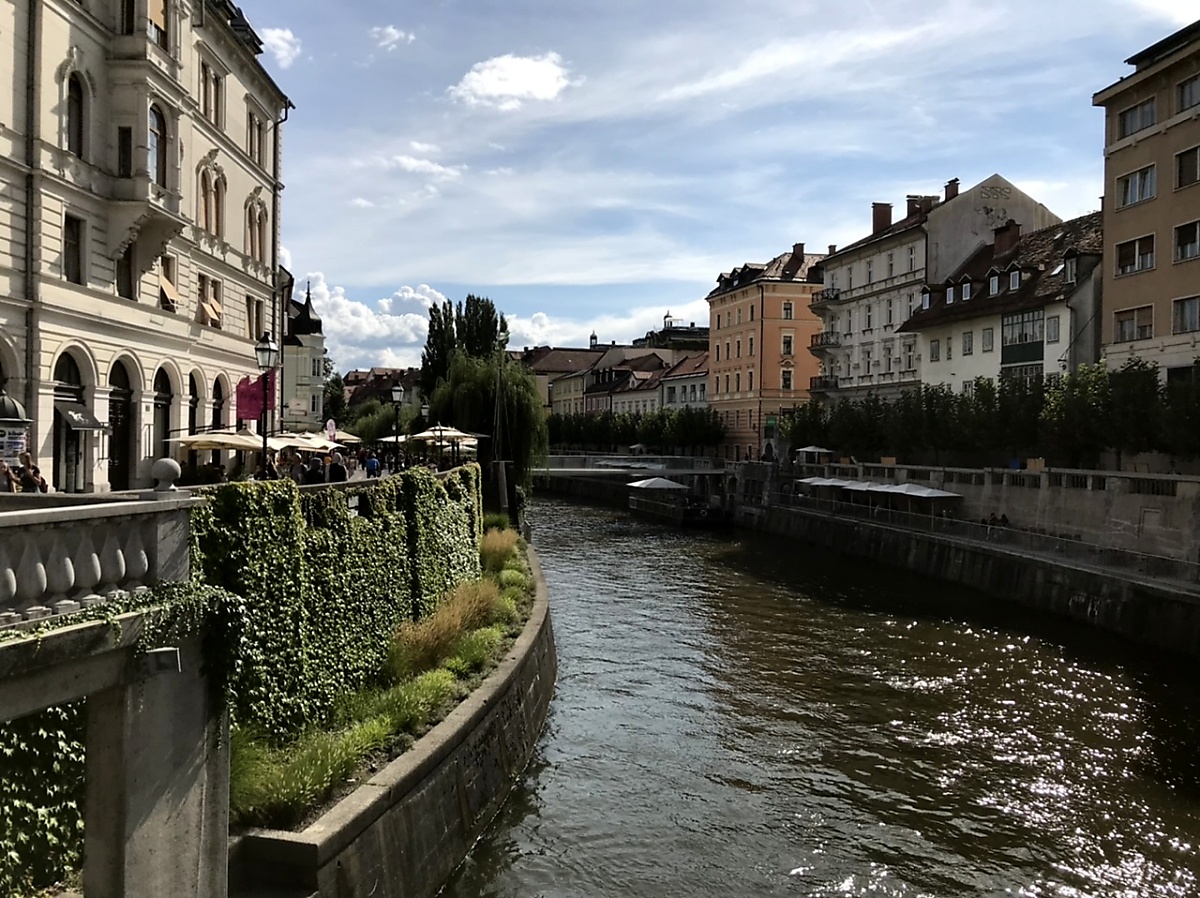 River running through the old town in Ljubljana Slovenia