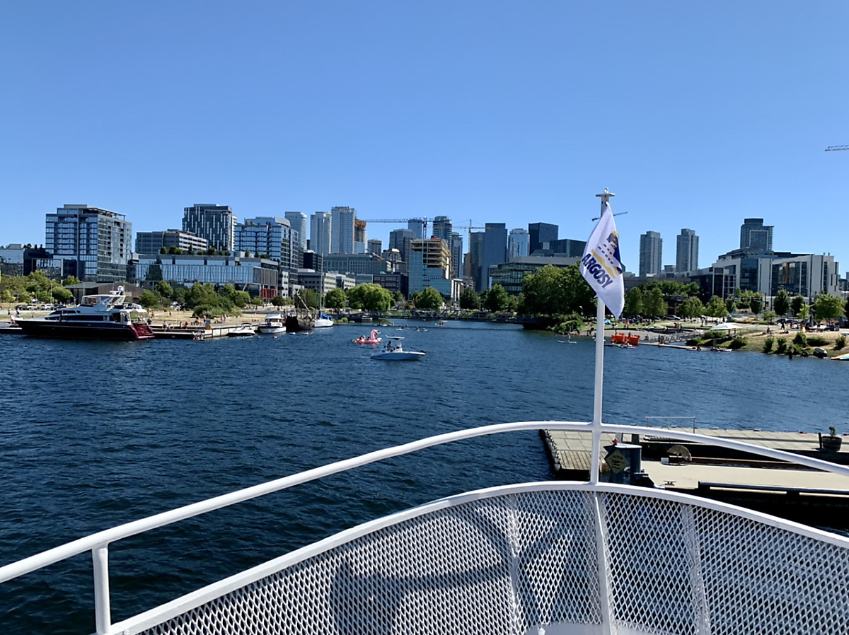 Downtown Seattle from Lake Union while waiting to go touring the Ballard Locks aboard Argosy Cruises boat