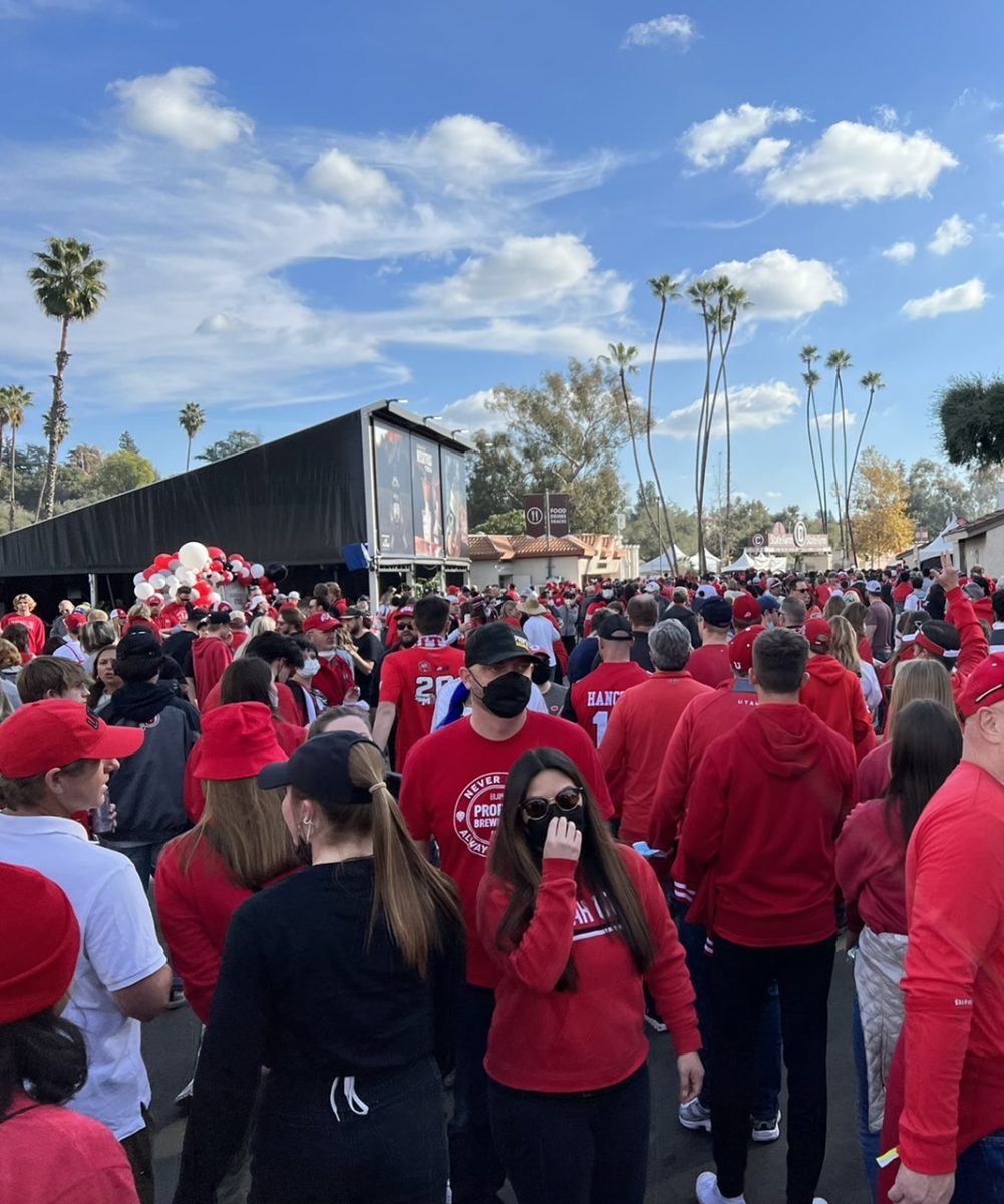 Utah fans packed in the outdoor concourse 