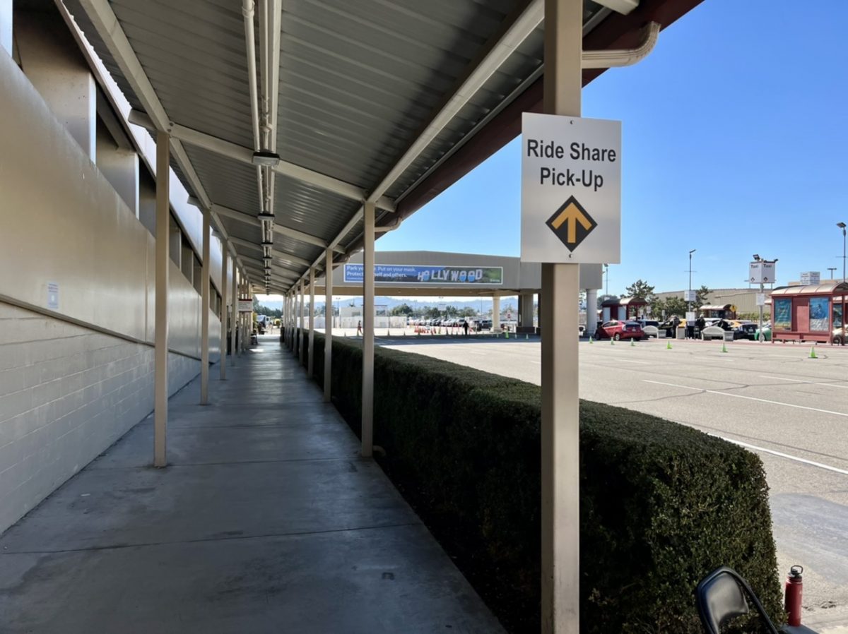 Uber pickup zone at Burbank airport in the LA area - cheaper than car rental