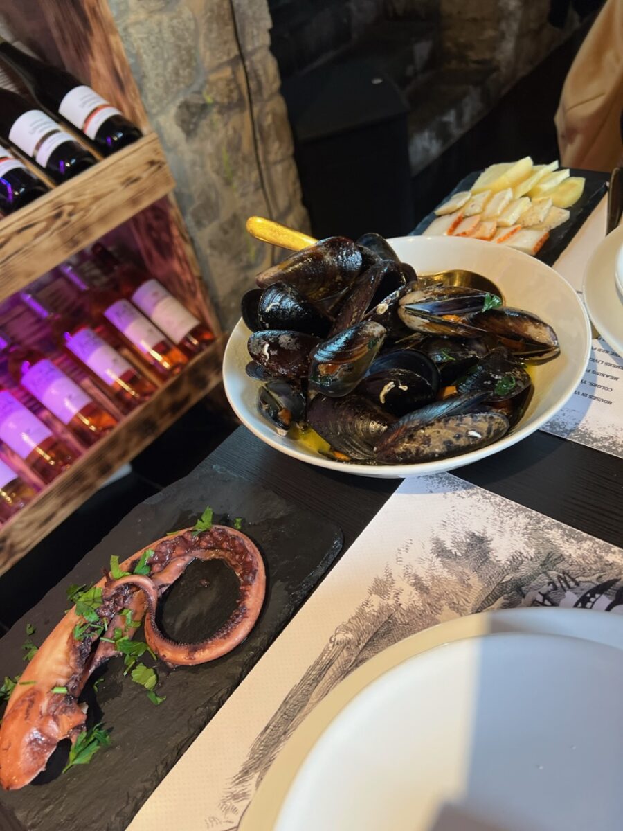 Octopus, Mussels, and a cheese platter at Madok in Óbidos