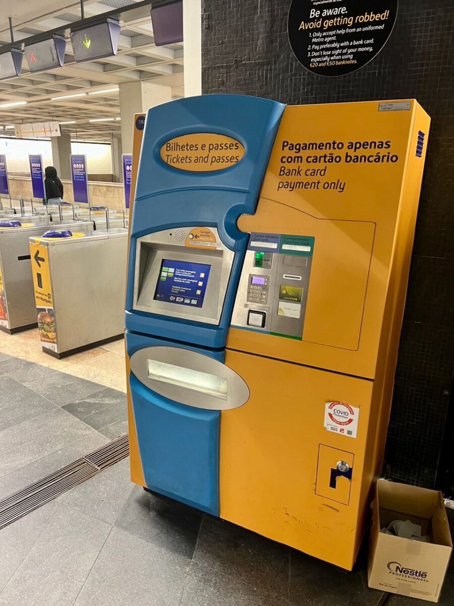 Automated ticket station in a Lisbon Metro station