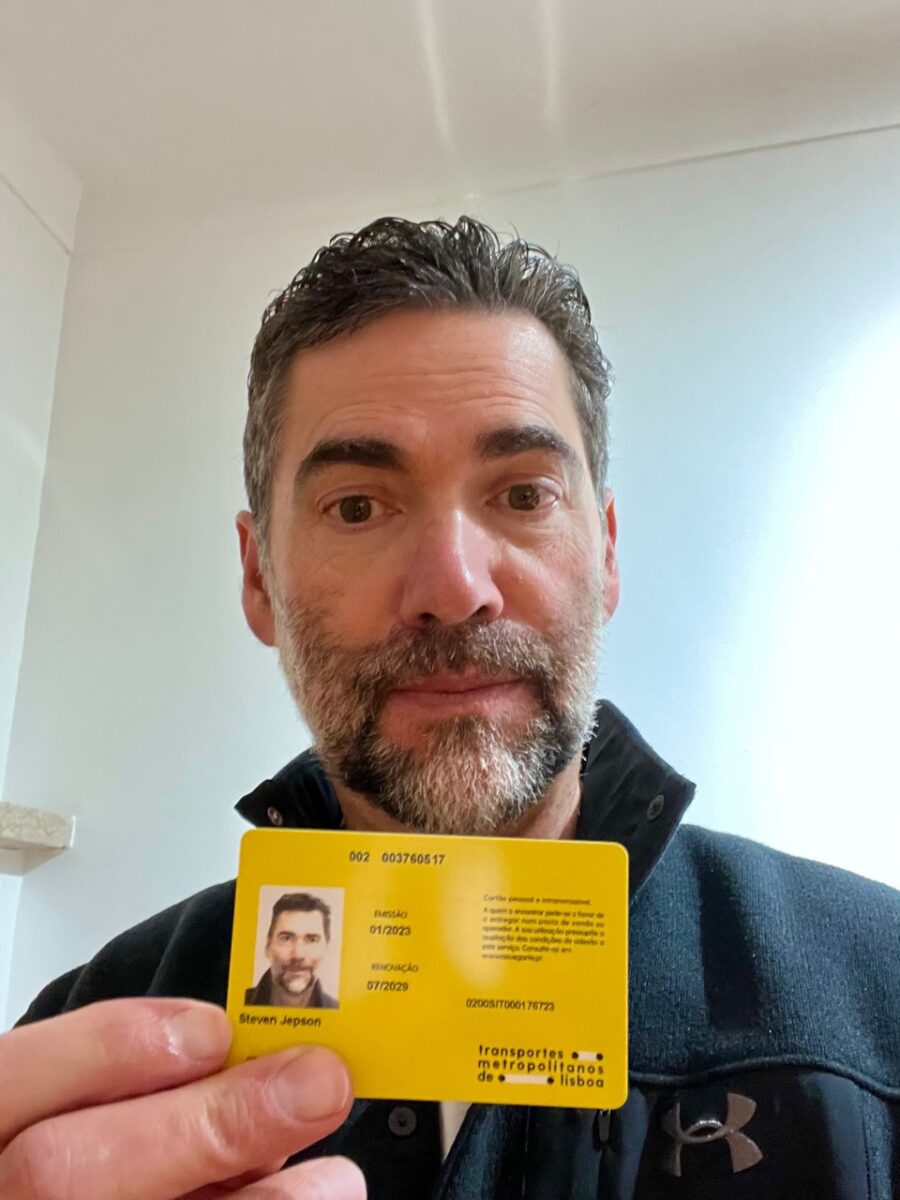The Thorough Tripper displays his Navigante travel pass in Lisbon Portugal