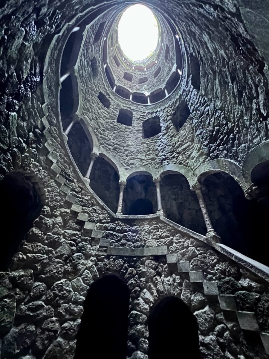 Looking up from the bottom of the Initiation Well at Quinta da Regaliera in Sintra Portugal