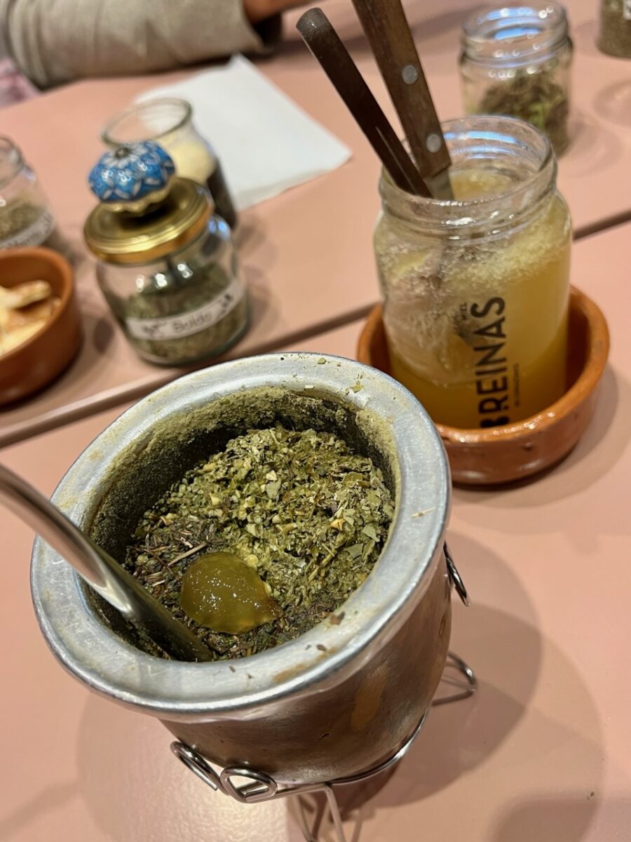 Honey sits atop Yerba leaves