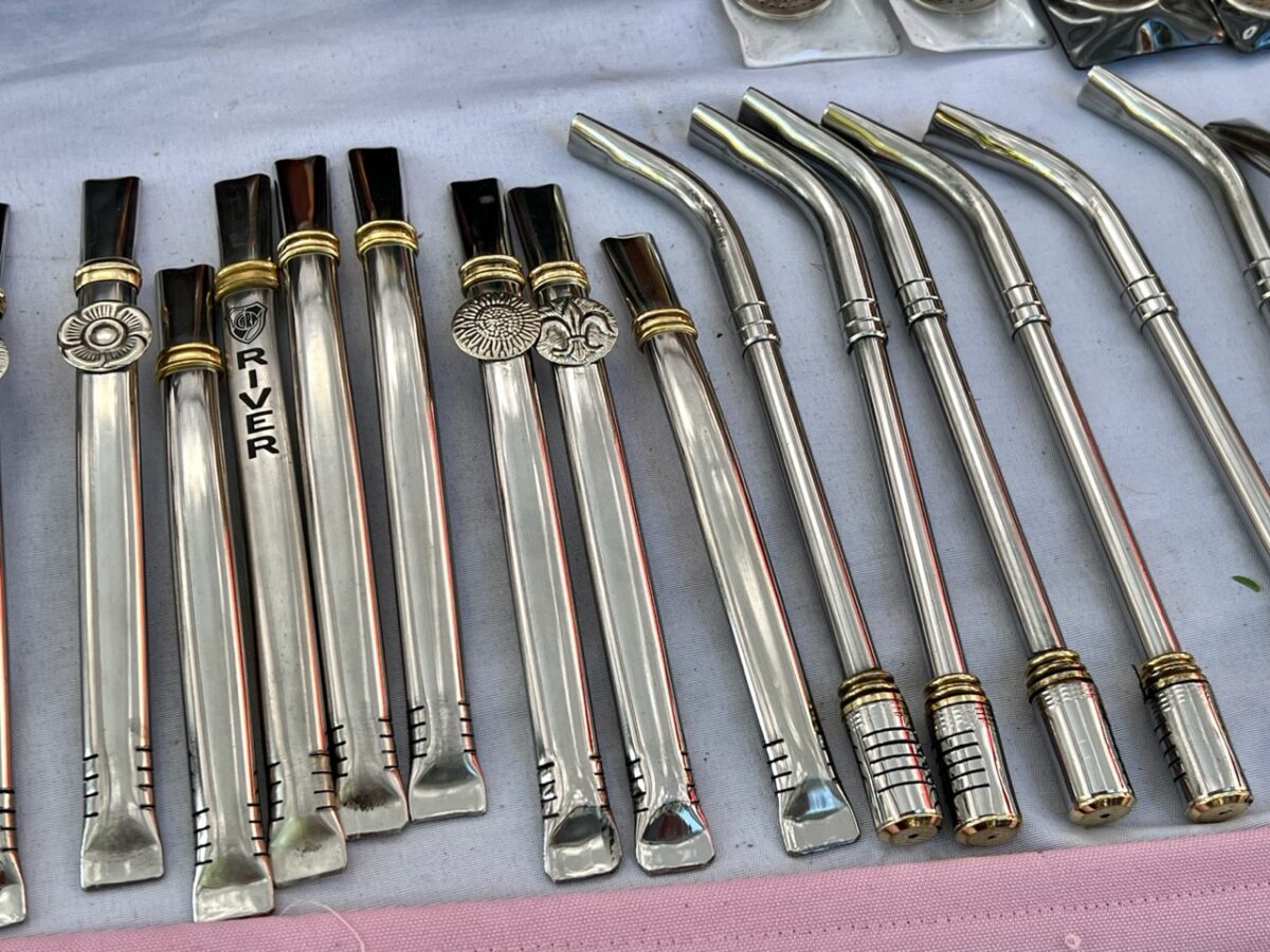 Bombillas lined up on a table at the San Telmo market in Buenos Aires