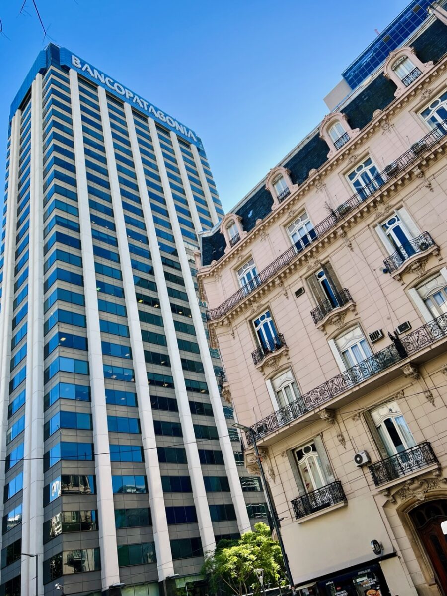 Old and new architecture juxtaposed next to each other in Buenos Aires Argentina