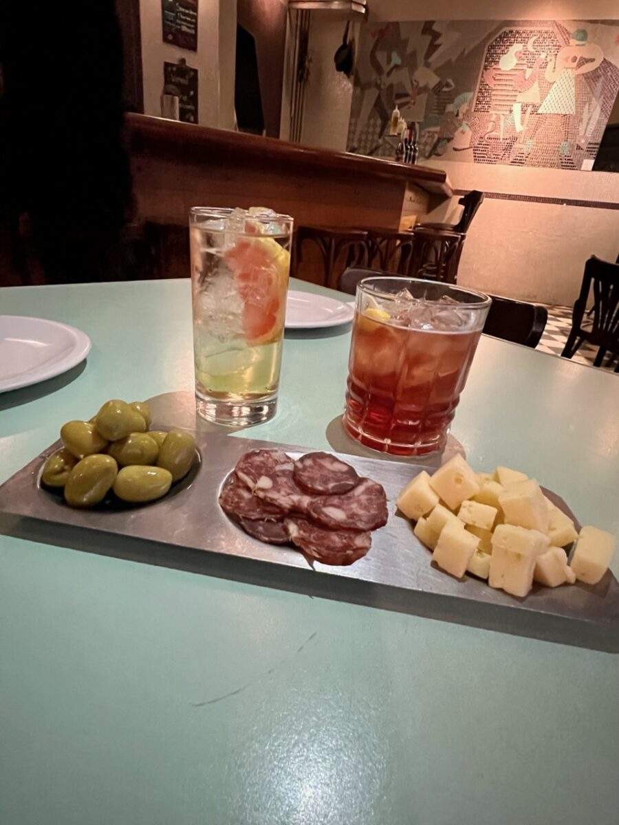 Two glasses of vermouth and charcuterie at La Fuerza in Buenos Aires