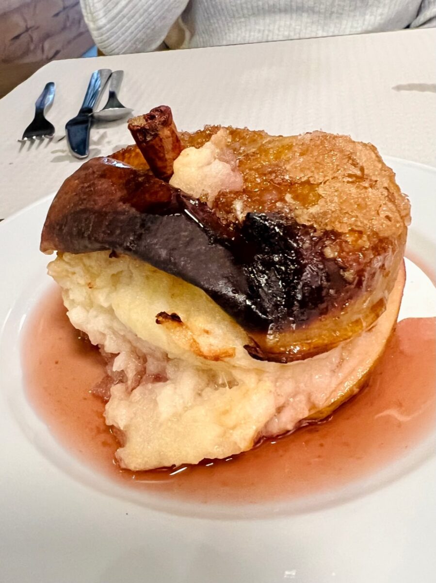 Maças Assadas - a Portuguese dessert featuring baked apple and port.  From Gulas For Kitchen Lovers in Lisbon