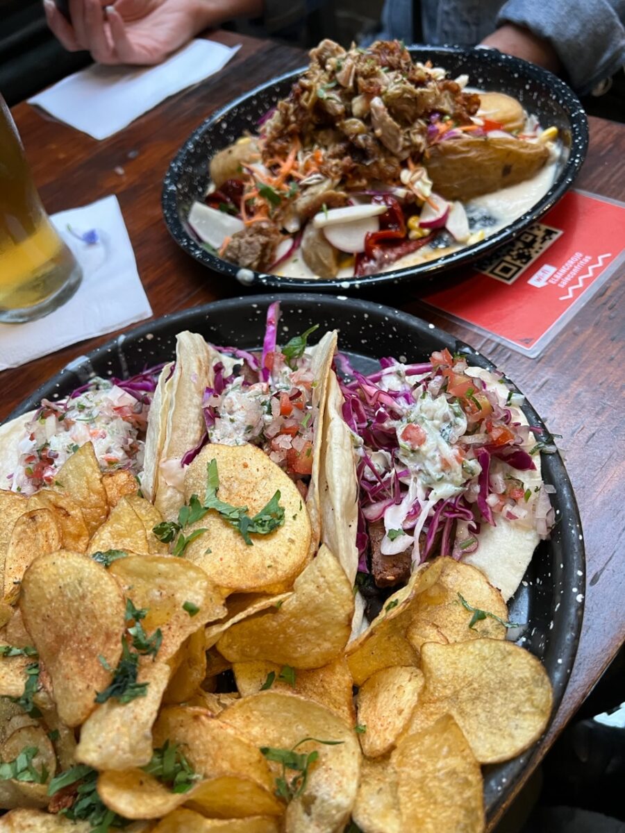Falafel tacos and chicken salad at El Banco Rojo in Buenos Aires