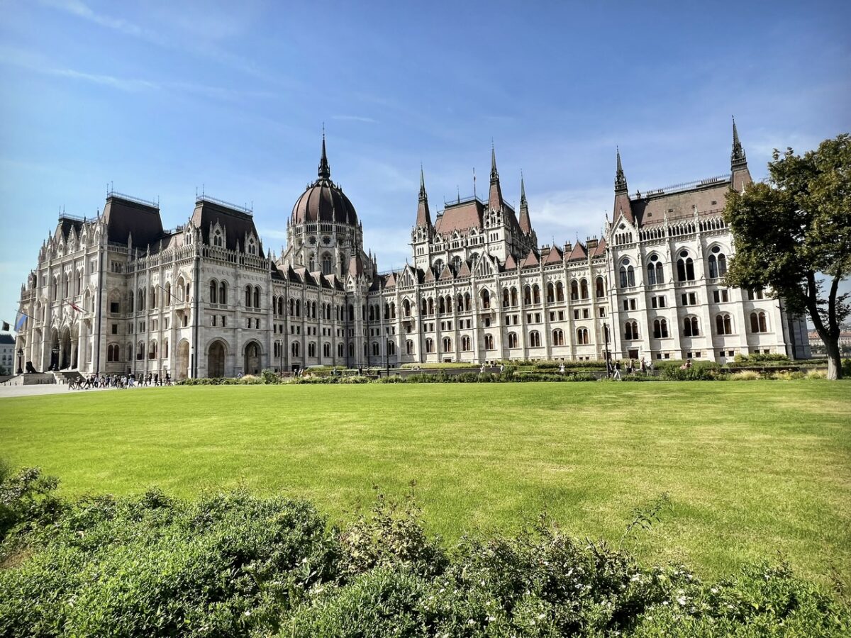 The Hungarian Parliament in Budapest with grass in front