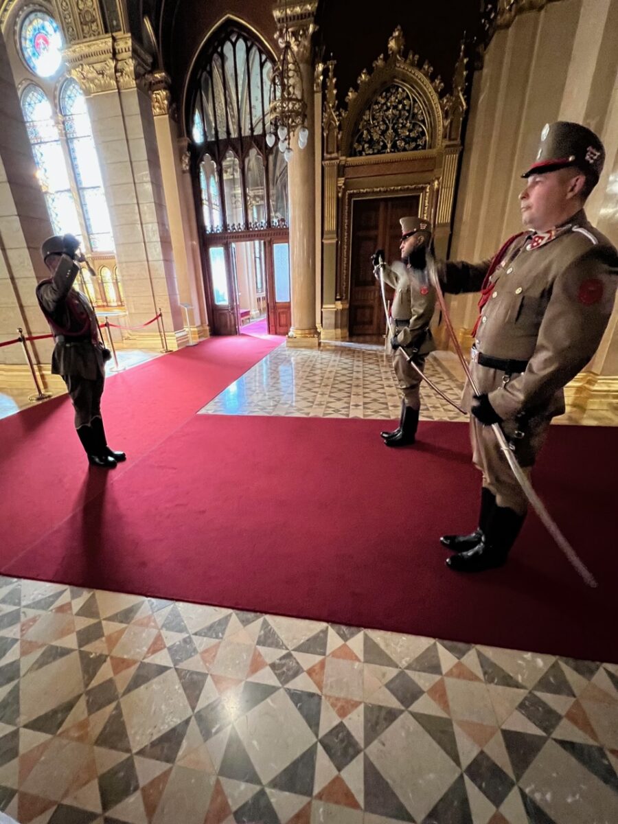 Changing of the Crown Guard inside Hungarian Parliament in Budapest 
