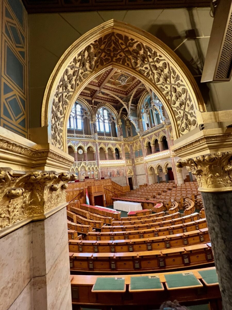 Looking into the Chamber of Peers inside Hungarian Parliament in Budapest