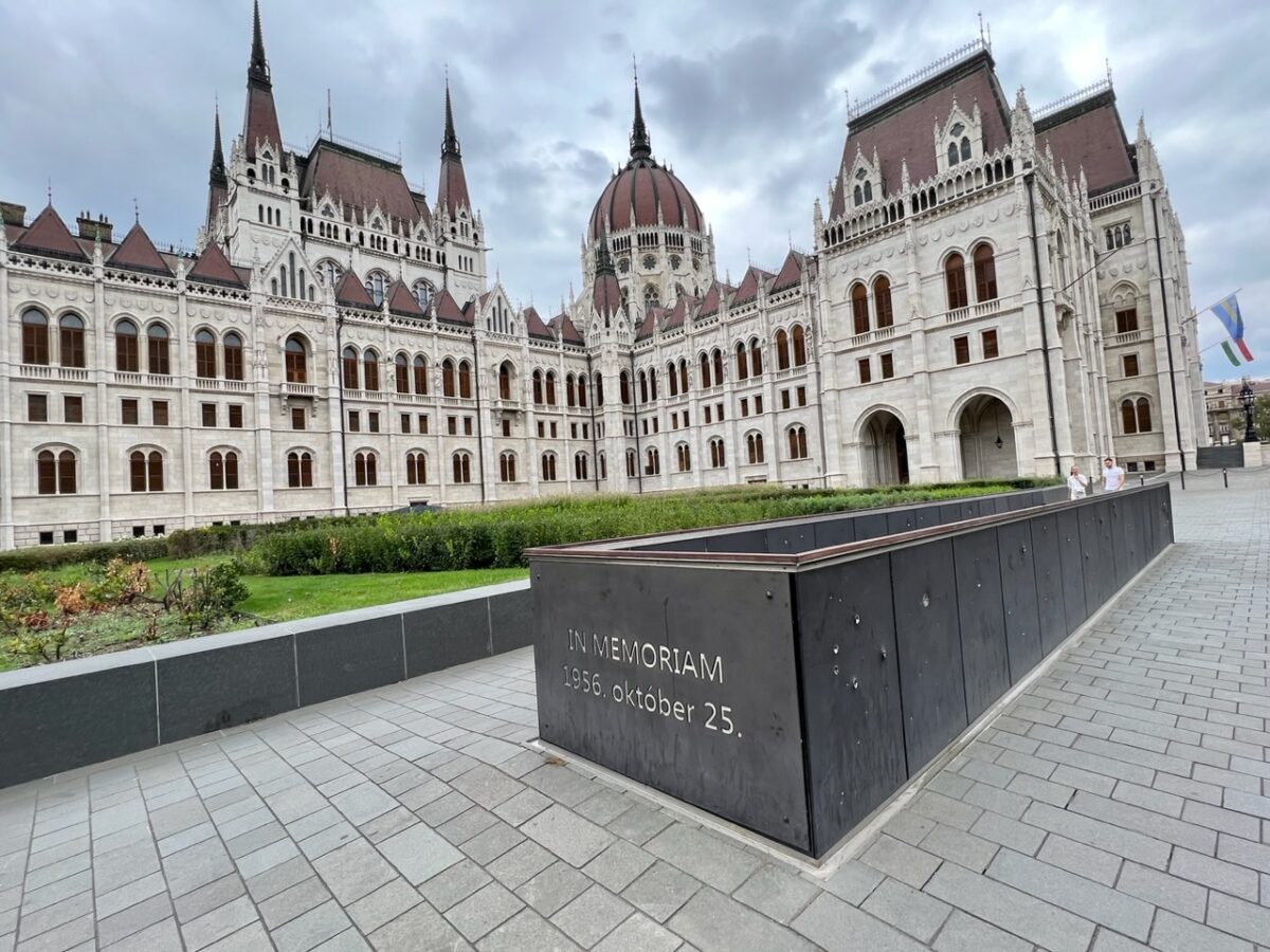 The October 25 1956 memorial in Budapest with the Hungarian Parliament in the background