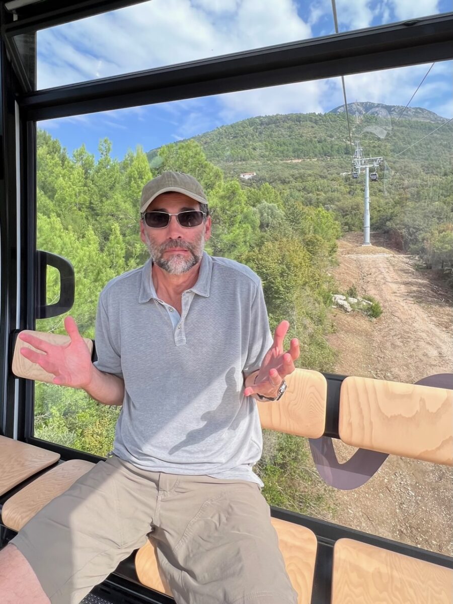 The Thorough Tripper nervously awaits the ascent while riding the Kotor Cable Car
