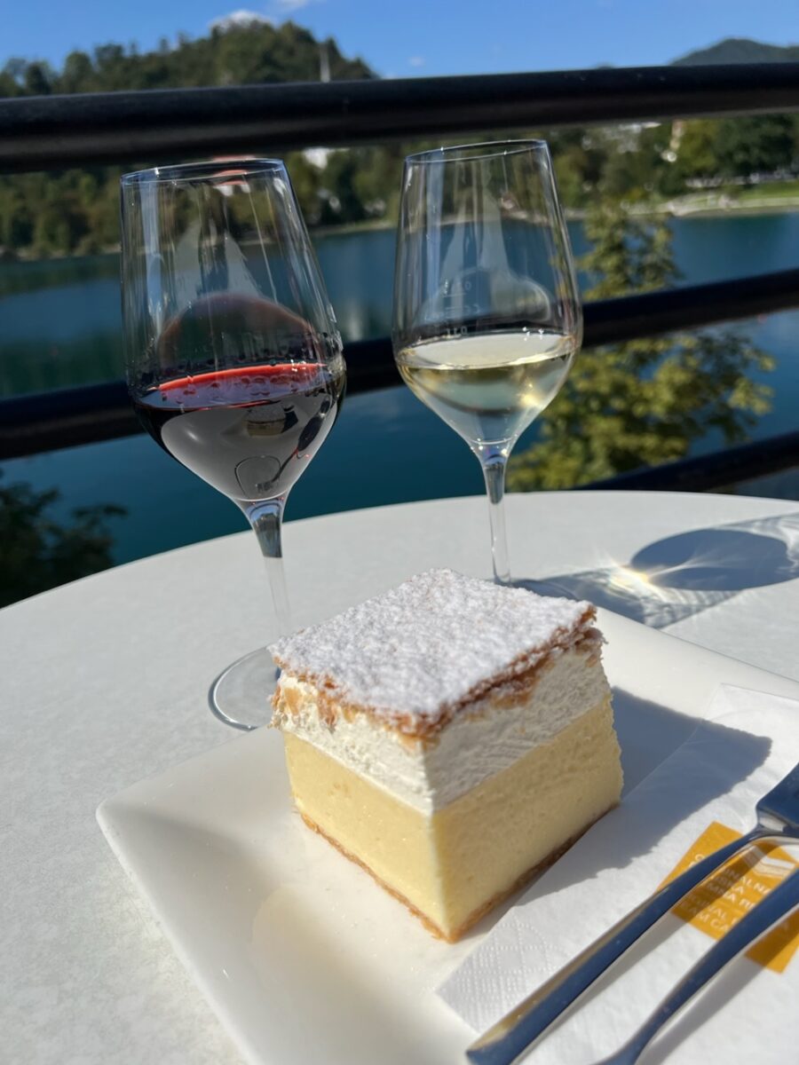 Bled Cake and dessert wine at Lake Bled