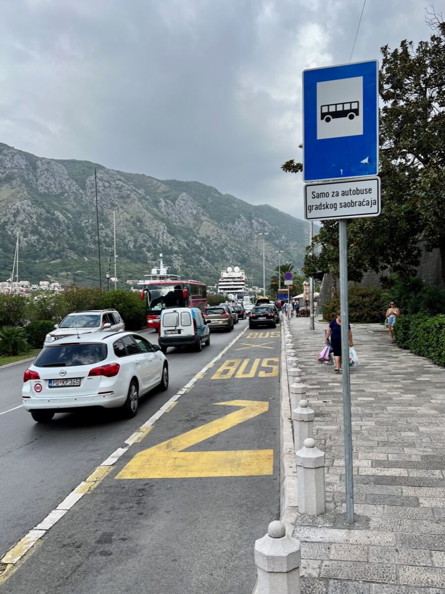 The Blueline bus stop just outside Kotor Old Town