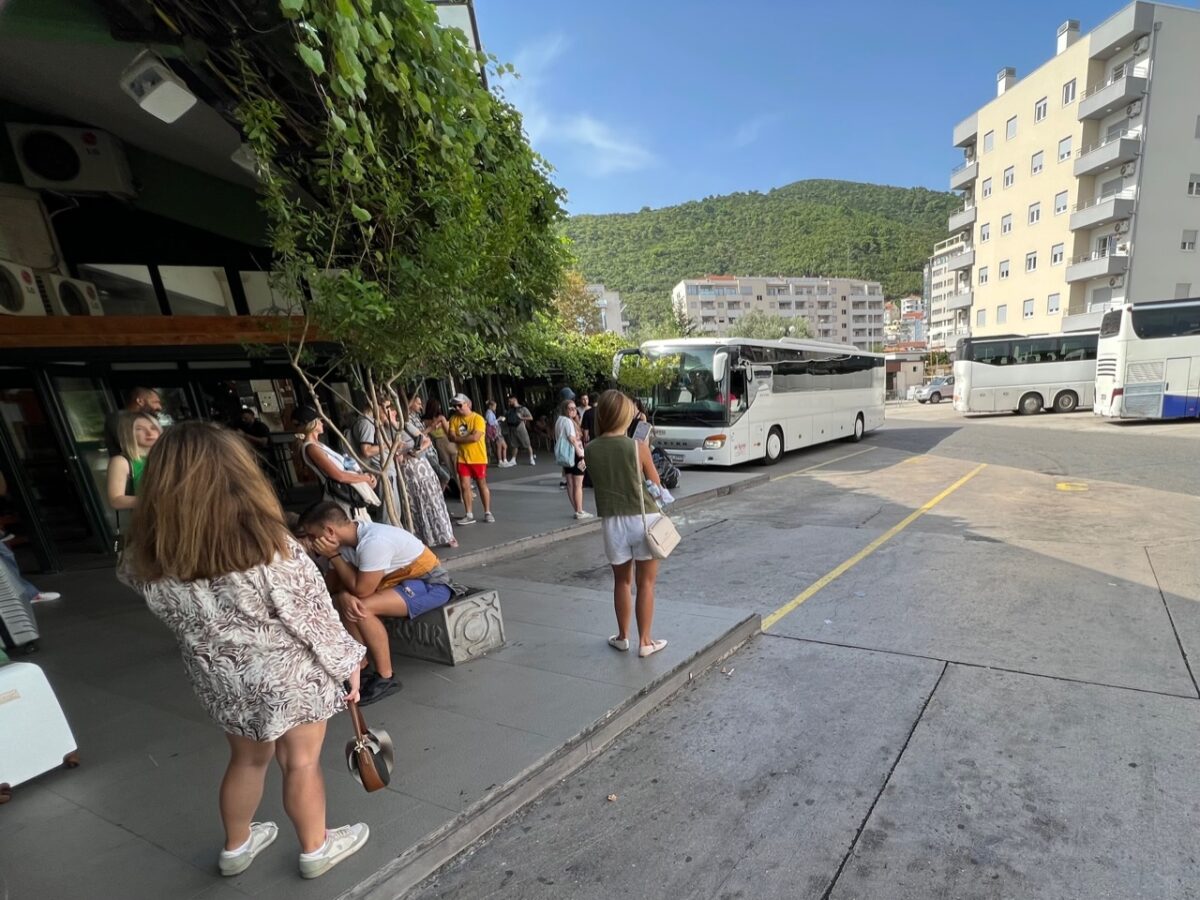 Riders awaiting their bus at the Budva Montenegro bus station