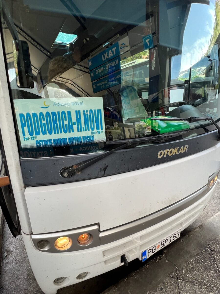 Route information in the front window of a bus in Kotor Montenegro