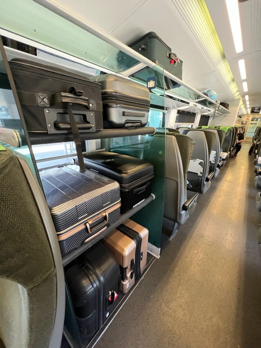 One of the large luggage racks on Austria's Railjet trains