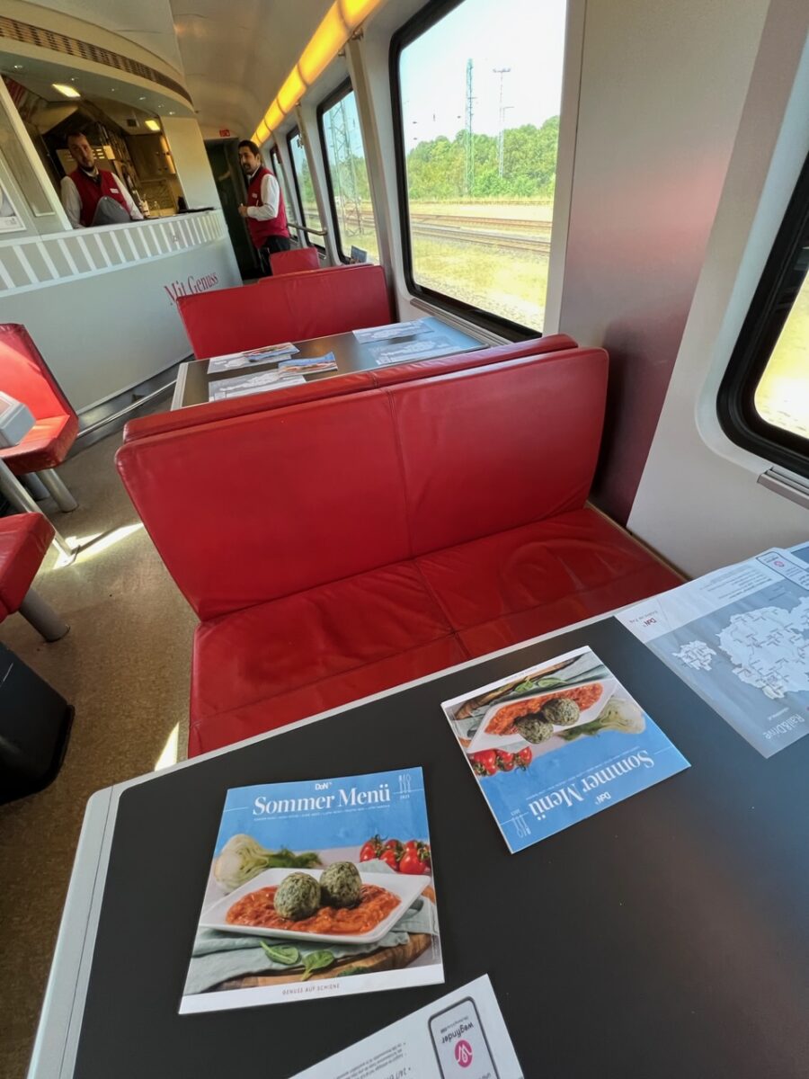 The dining car on an Austrian Railjet train