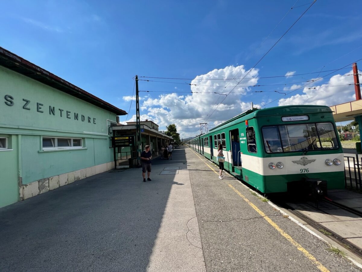 The HEV Suburban train at the Szentendre Hungary station - the best transportation for an easy day trip from Budapest