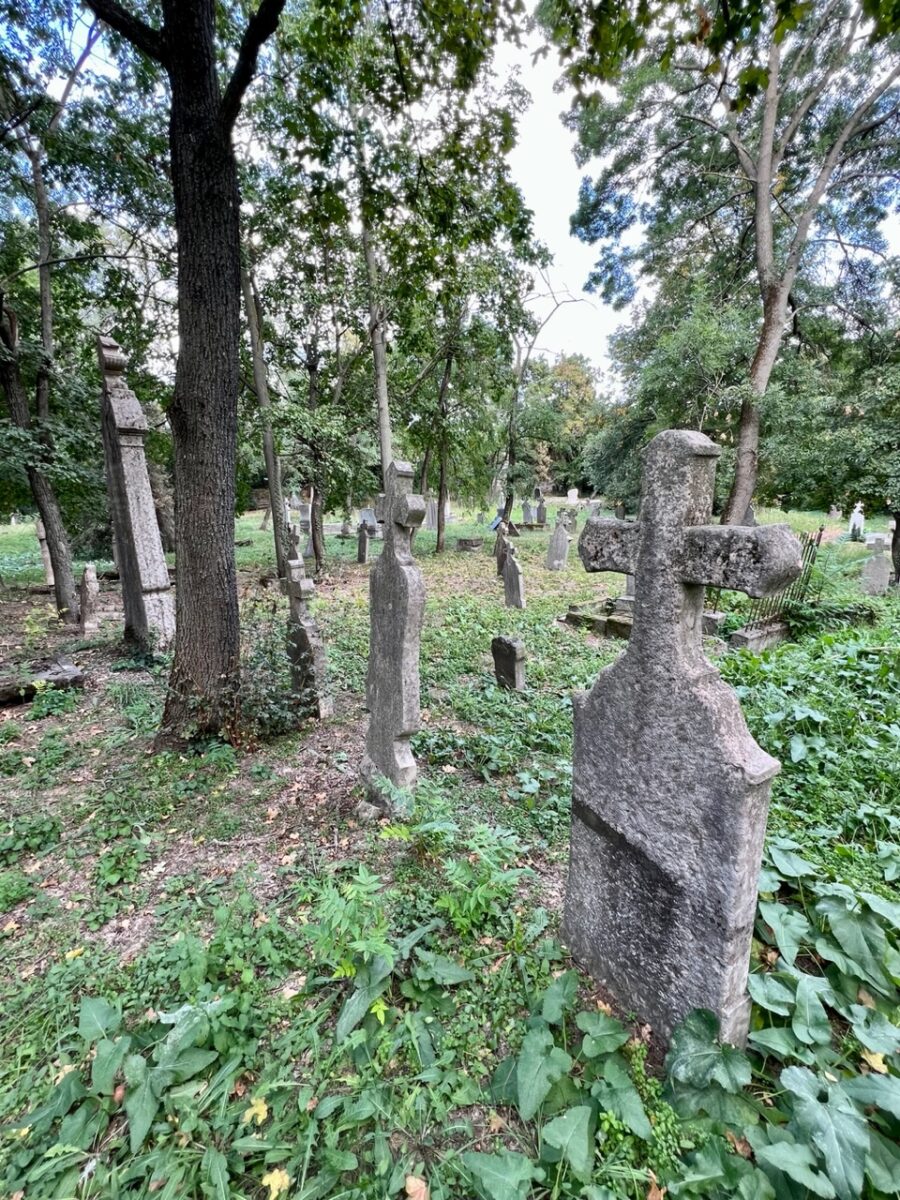 Headstones scattered through the old Serbian cemetery in Szentendre Hungary