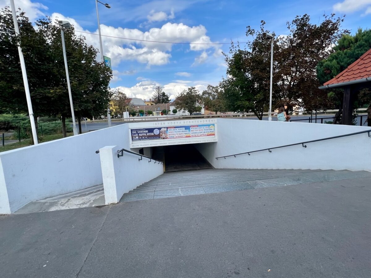 An underpass leads from the Szentendre Hungary train station to the old town