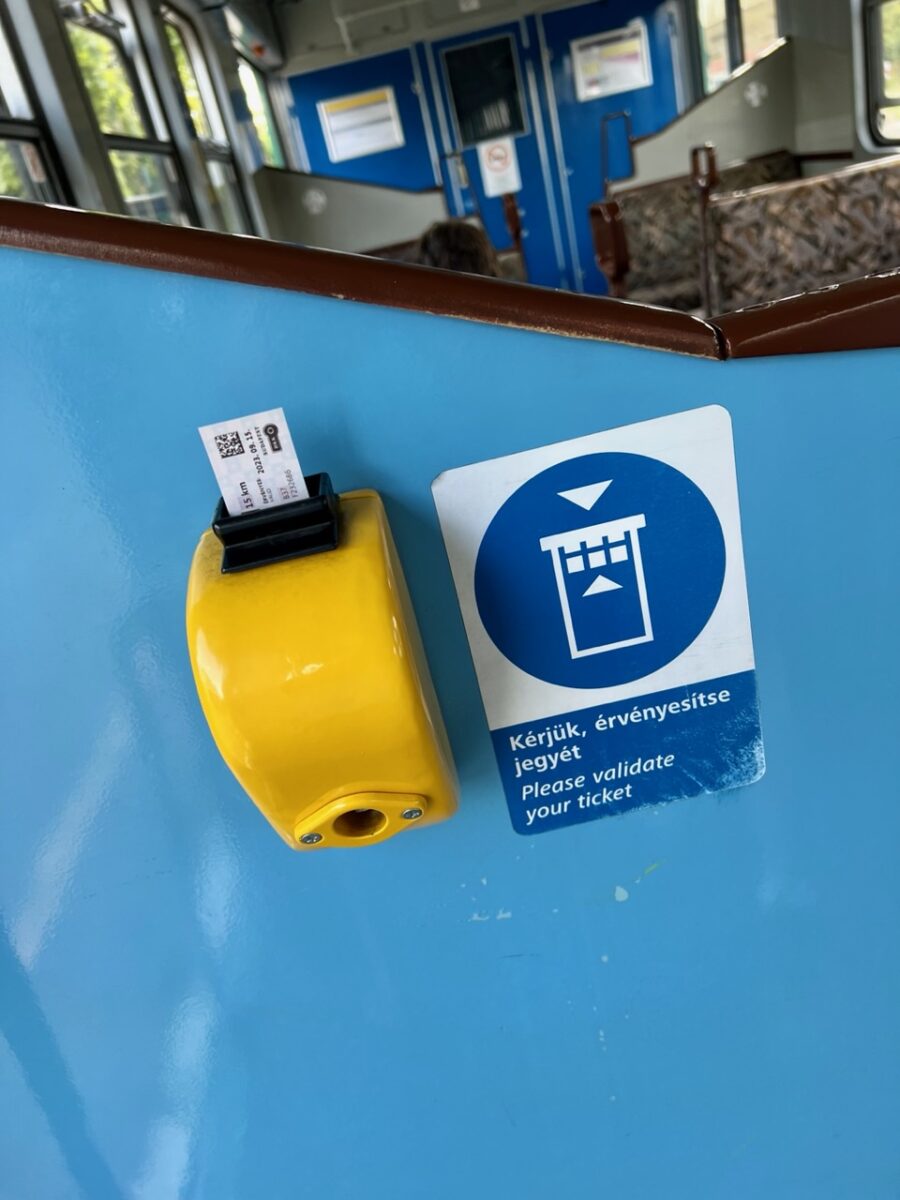 The ticket validation box on the suburban train in Budapest Hungary