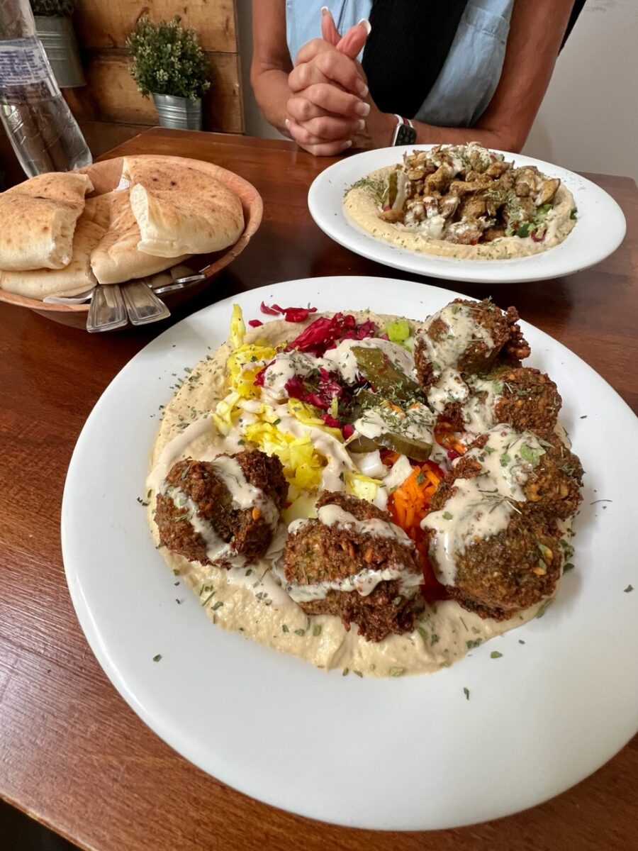 A plate of falafel and hummus from Falafel Bar in Budapest Hungary