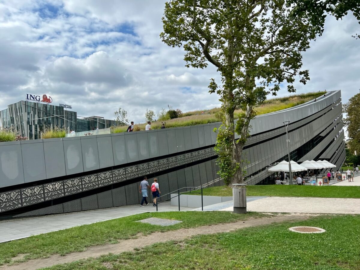 A close-up view of the unique Museum of Ethnography located in Budapest Hungary's City Park