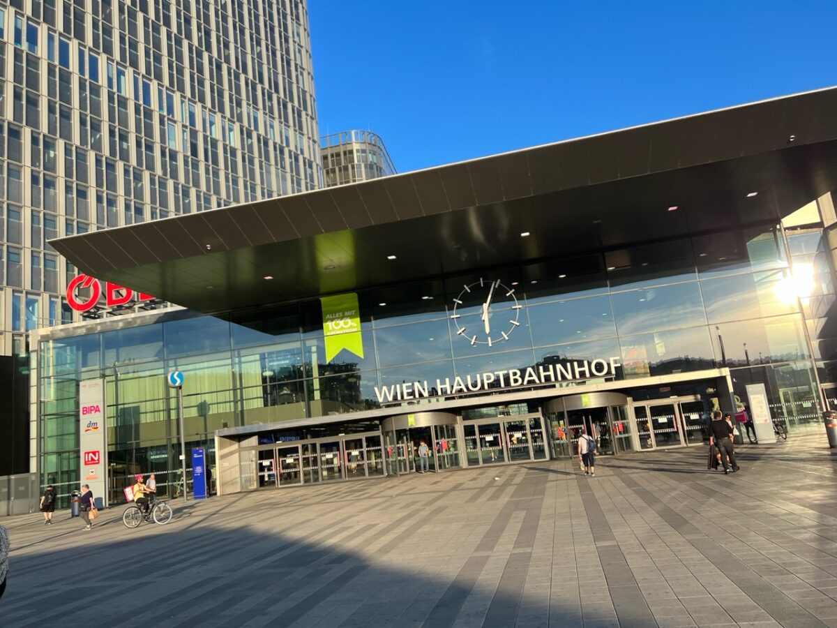The outside main entrance to Vienna Central Train Station - Wien Hpt