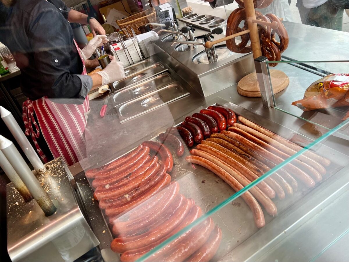 Sausages cooking at  a Vienna Wurstelstand