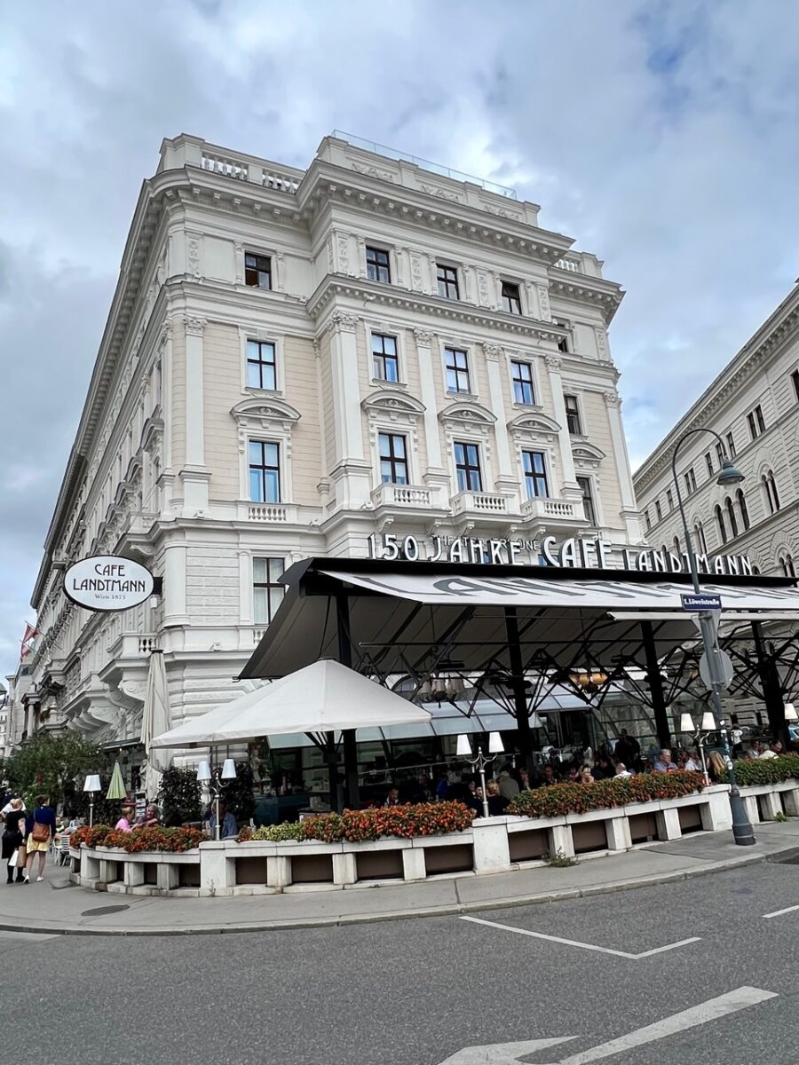 The outside of Cafe Landtmann in Vienna Austria - having coffee at cafe like this is a top Vienna Travel Tip