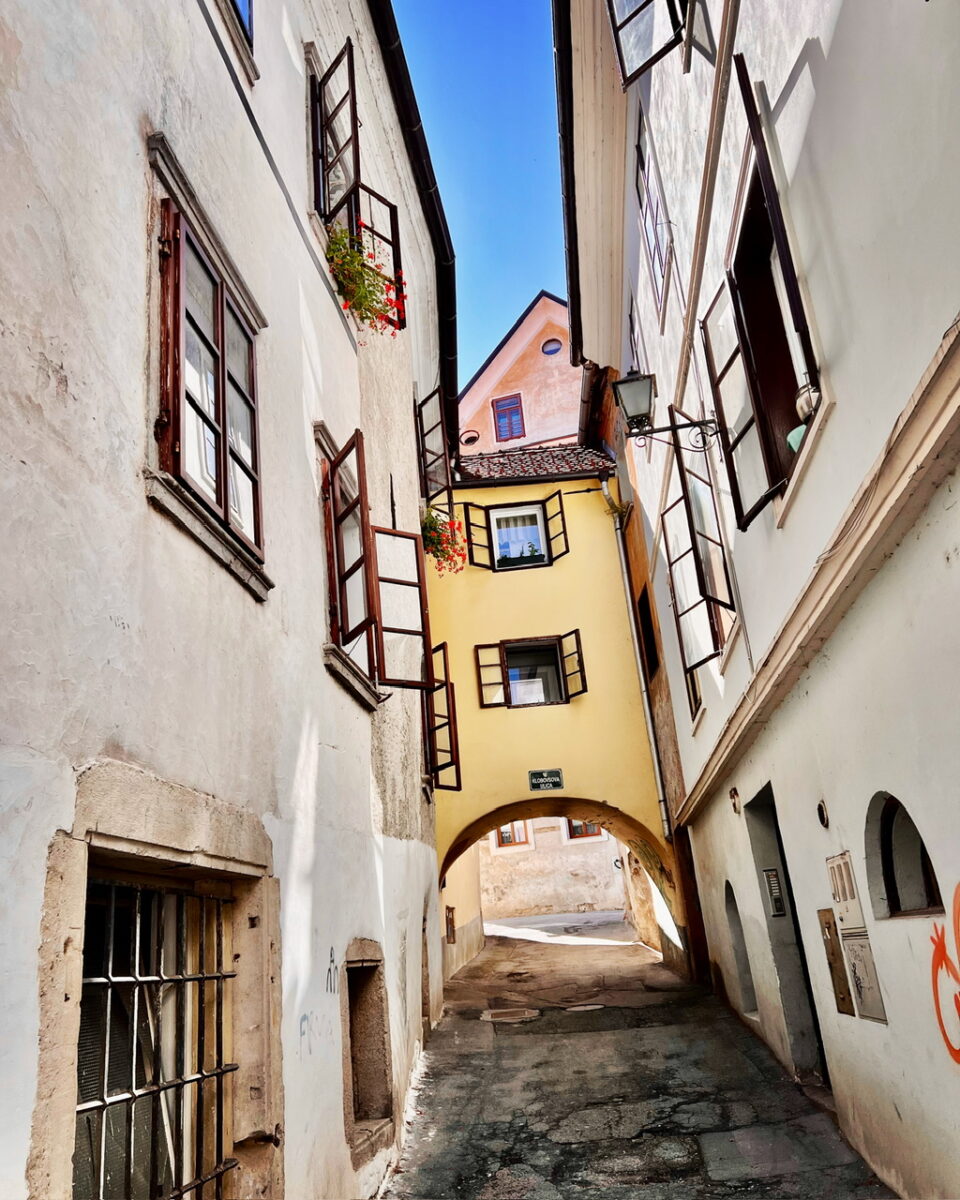 An archway with rooms on top in Skofja Loka Slovenia