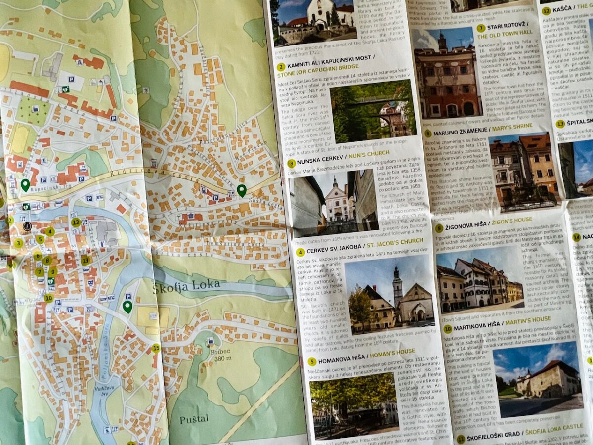 Skofja Loka tourist map which is very useful too on a day trip to Skofja Loka