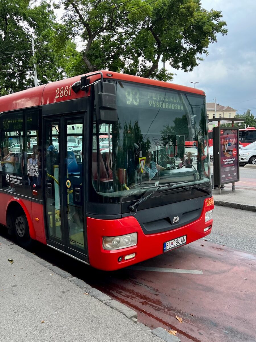 #93 bus that transports riders from Bratislava's main train station to Old Town