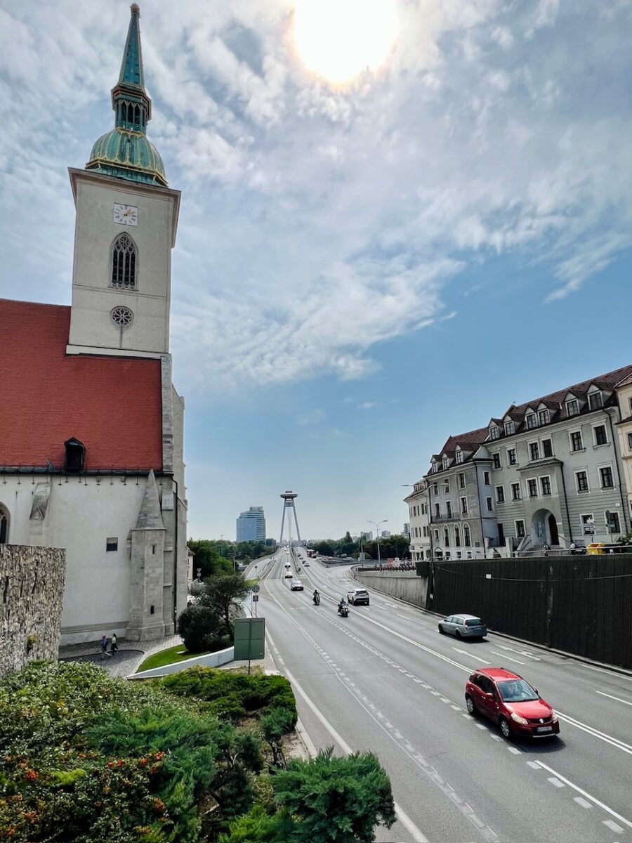 A view of the UFO and St Martin's Cathedral in Bratislava Slovakia