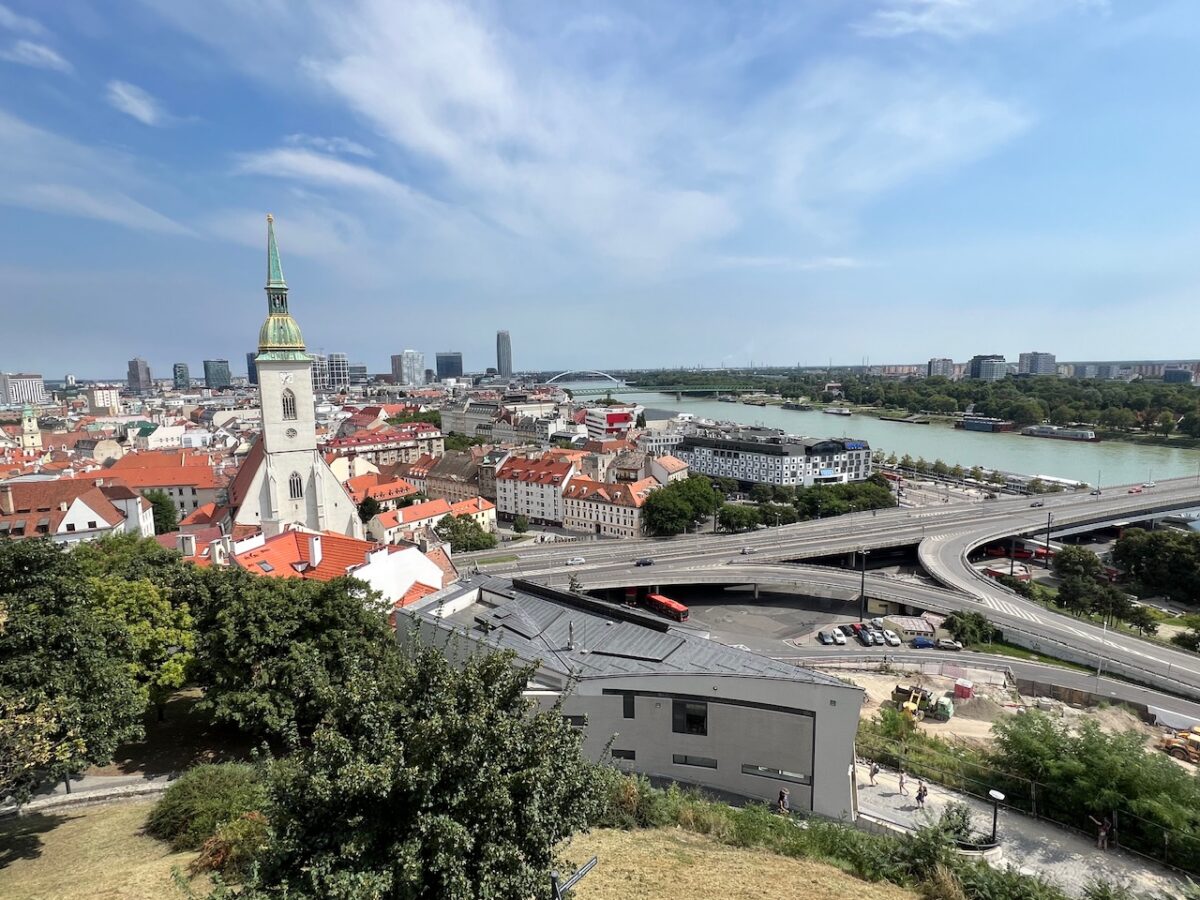 A view out across Bratislava from the grounds of Bratislava Castle
