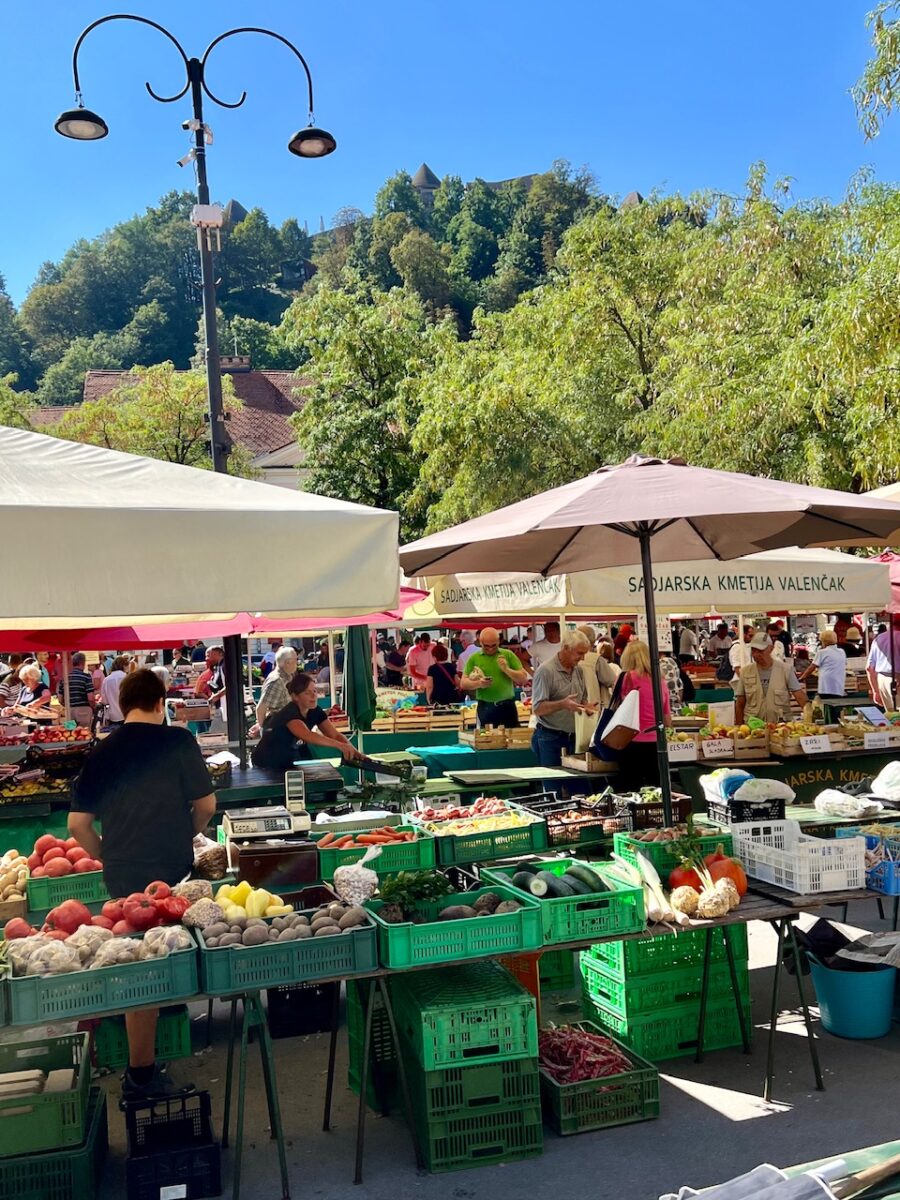 Produce vendors at Ljubljana's Central Market
