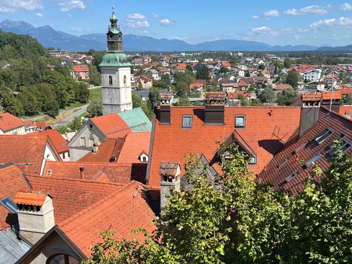 A view out across Skofja Loka from Loka Castle