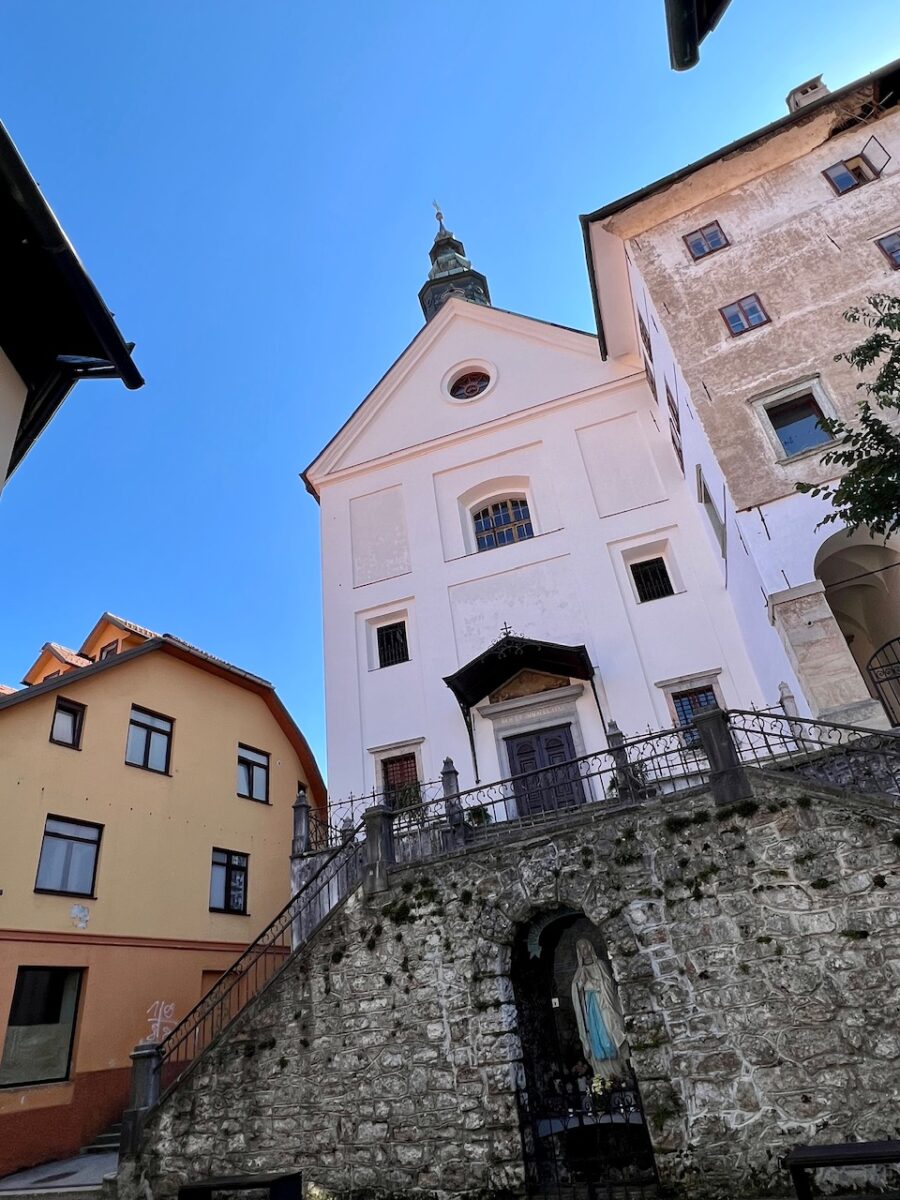 Nun's church with a grotto underneath in Skofja Loka Slovenia
