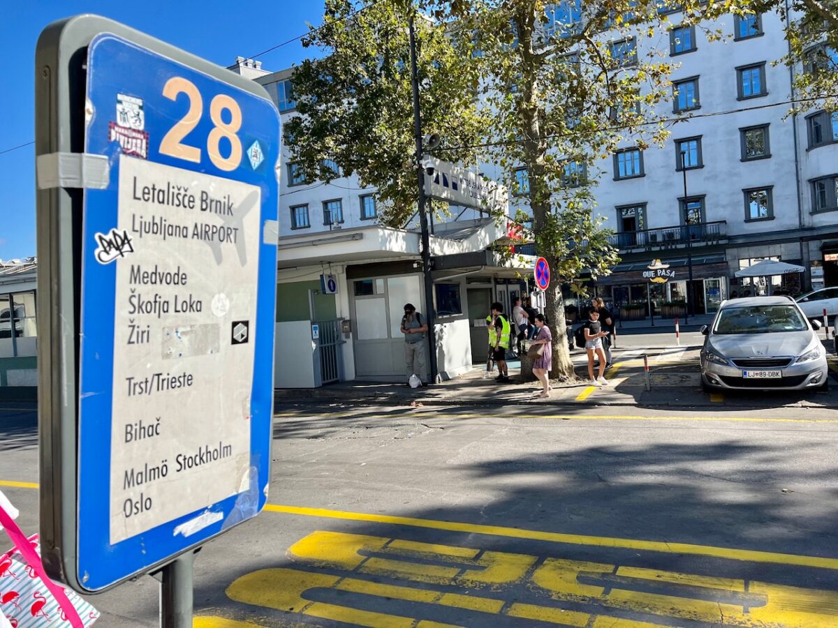 Bus stand 28 at Lubljana bus station - starting point for a day trip to Škofja Loka