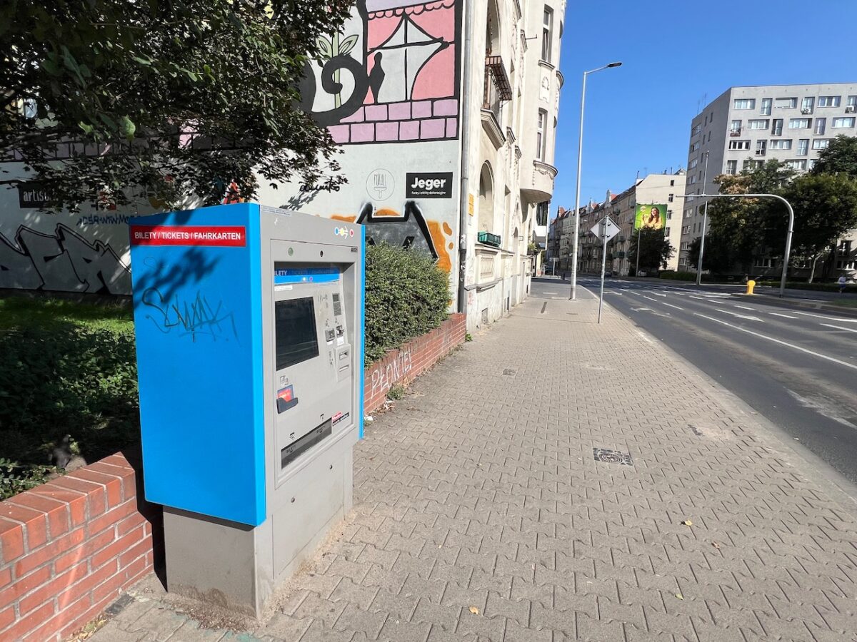 A public transportation ticket machine in Wroclaw Poland