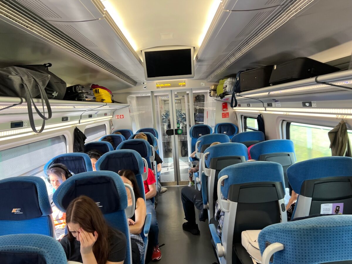 A second class car on a Poland IC train