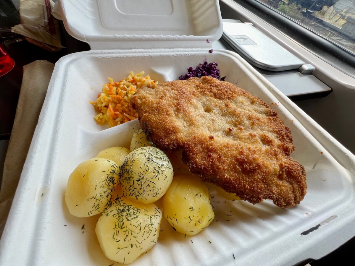 Pork Schnitzel meal served on a train in Poland