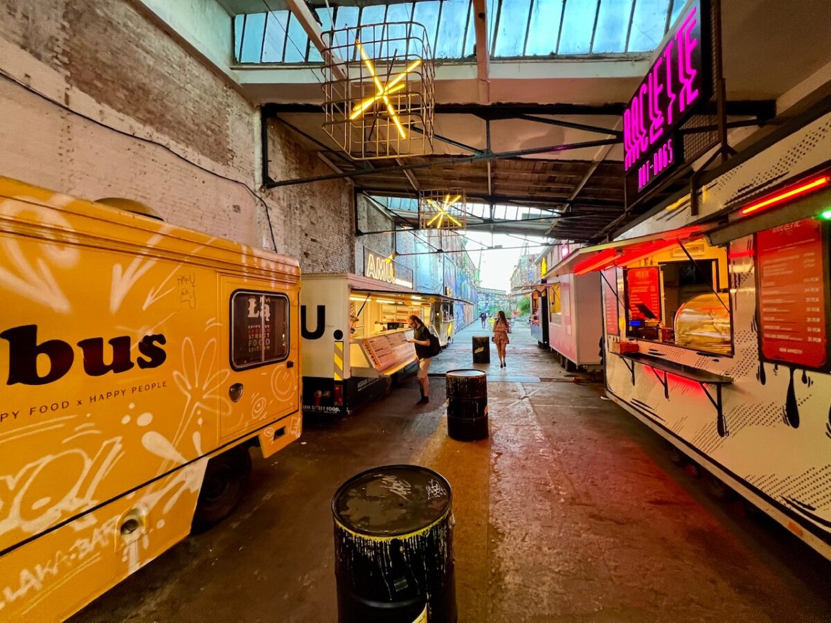 An ally of food trucks at 100Cznia in Gdansk Poland