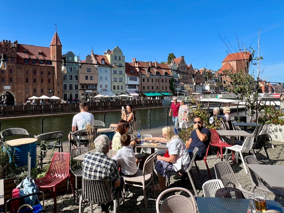 The outdoor patio of Słony Spichlerz in Gdansk Poland