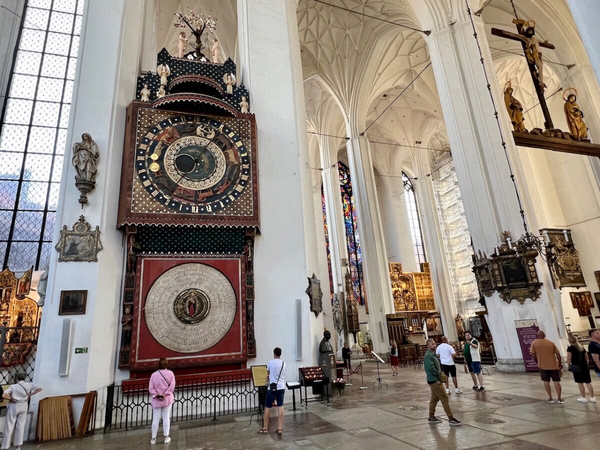 The medieval astronomical clock inside St Mary's Church in Gdansk Poland