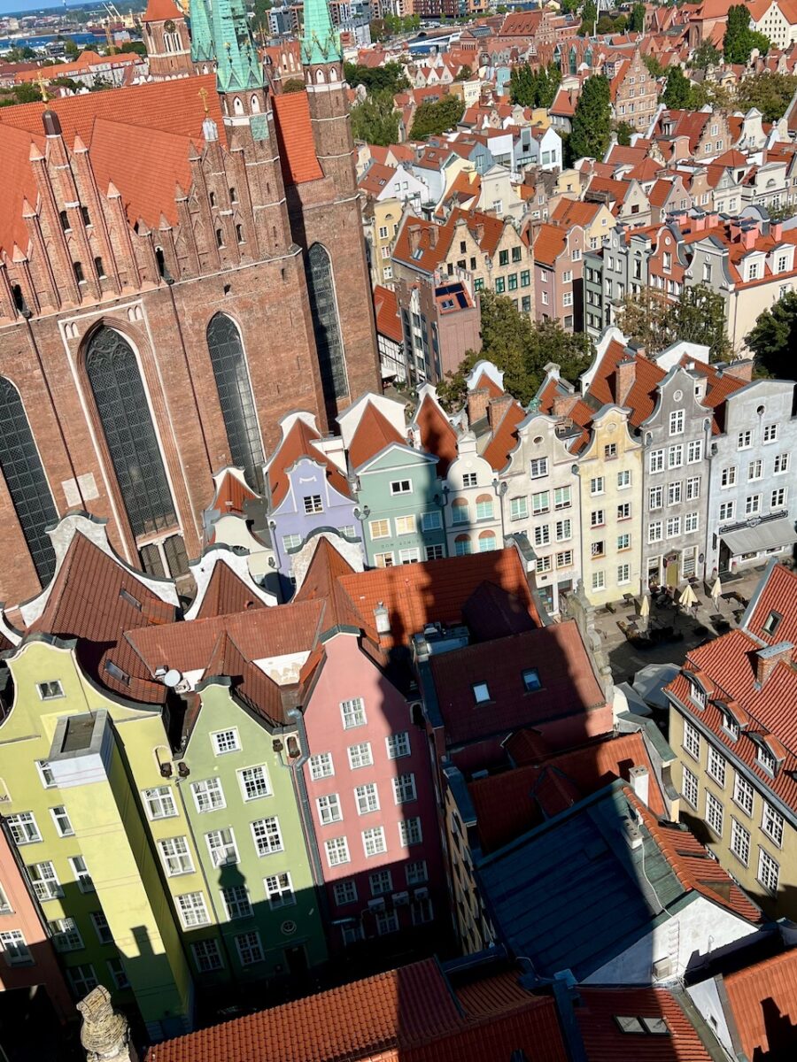 A view of the historic center of Gdansk Poland from atop the Town Hall tower